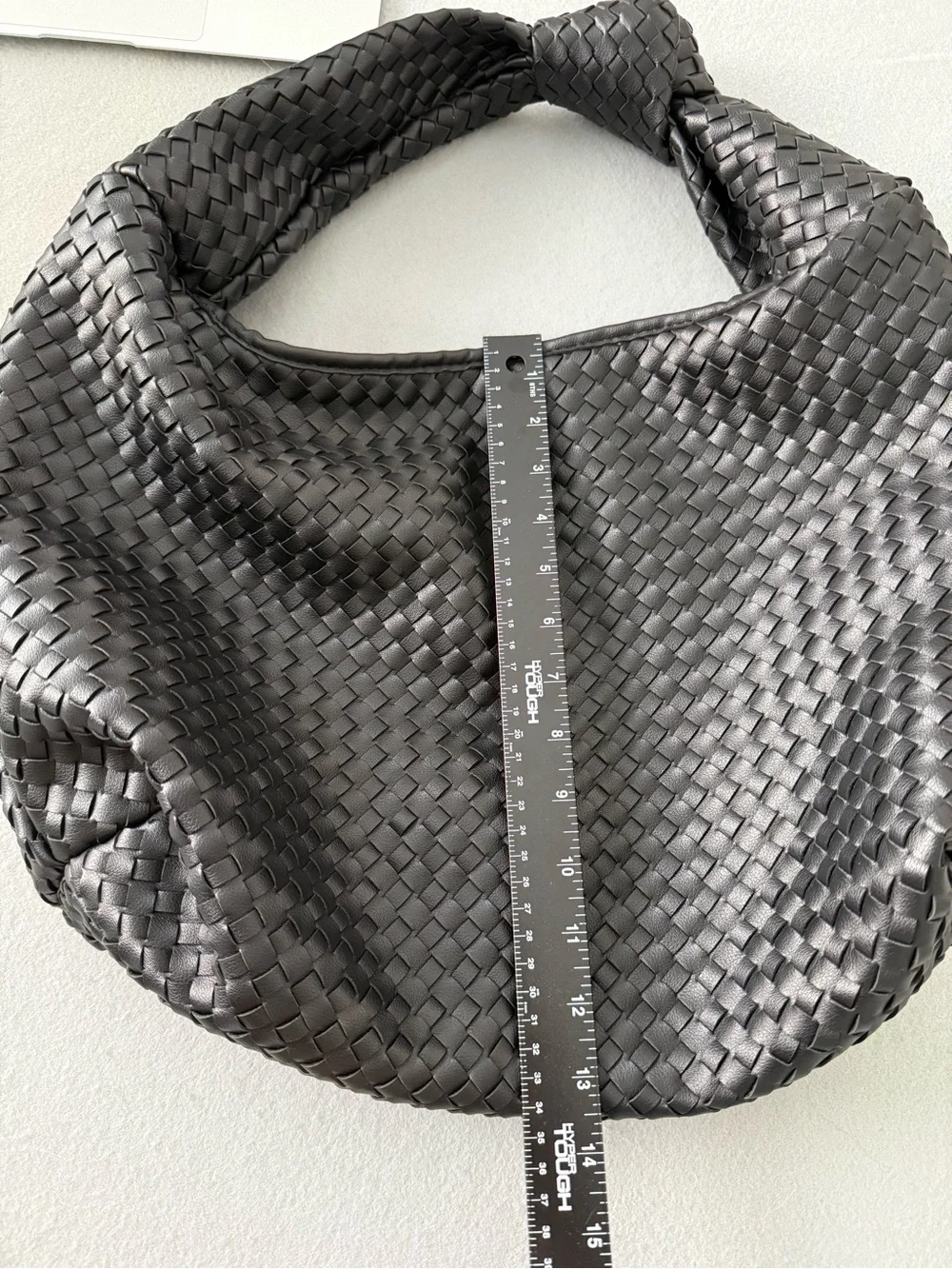 Black Woven Leather Hobo Shoulder Bag